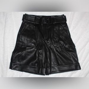 INC International Concepts Faux-Leather Paperbag-Waist Shorts, XS, Deep Black)
